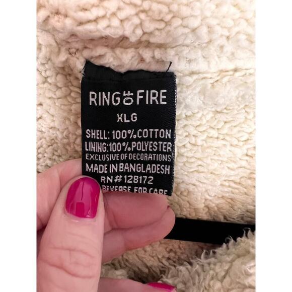 Ring of Fire Sherpa Collar Chambray Jean Bomber Jacket Size XL - Picture 3 of 6